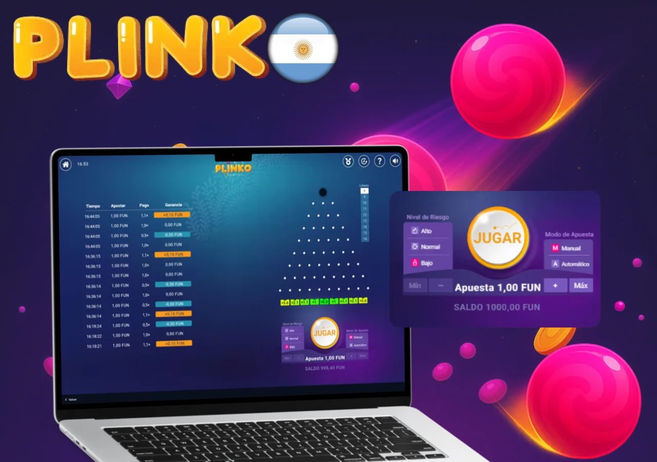 casino Argentina con selección de nivel de riesgo y opción de apuesta manual